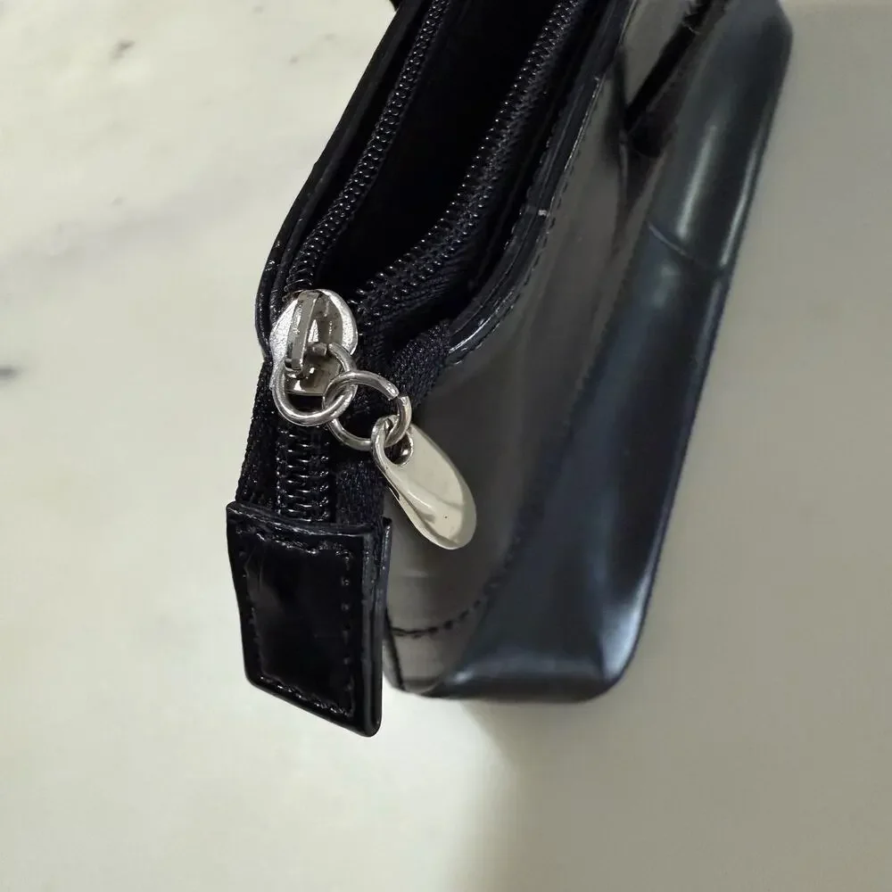 Kate Spade Black Satchel Shoulder Bag Structured Logo Plague Zip Top Chic